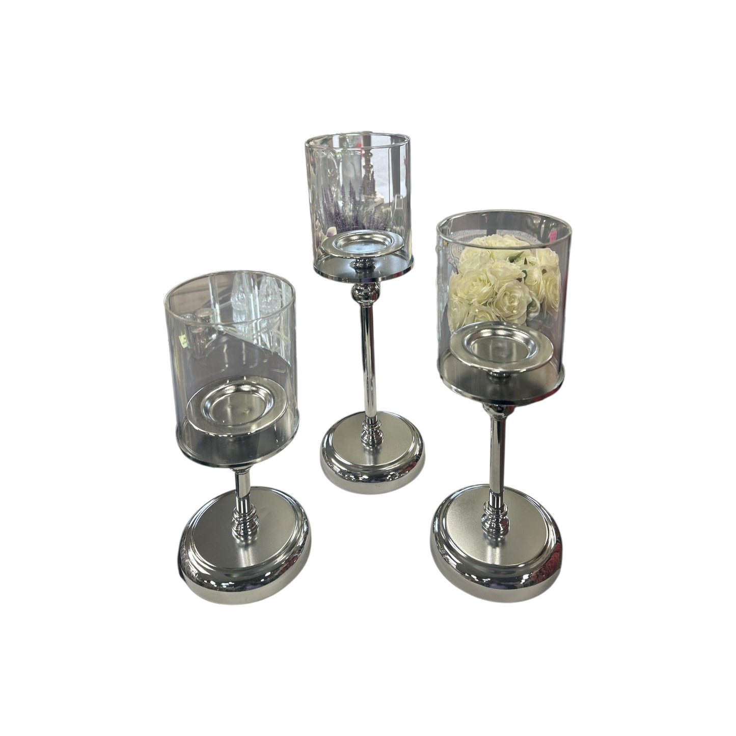 Silver Metal Candle Holders- Set of 3