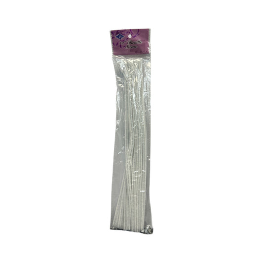12" White Chenille Stems (25 pieces)